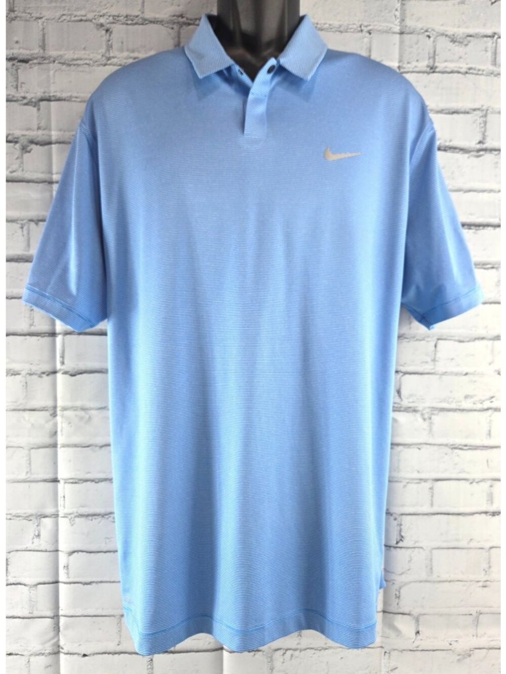 Nike Tiger Woods Collection Light Blue Striped Golf Polo Large Dri-Fit Performan